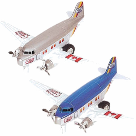 Speelgoed propellor vliegtuigen setje van 2 stuks blauw en grijs 12 cm