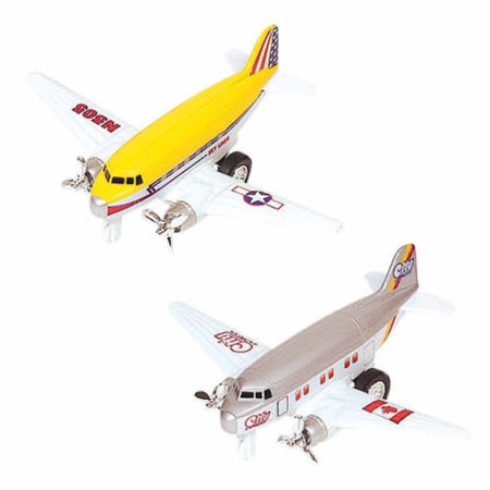 Speelgoed propellor vliegtuigen setje van 2 stuks geel en grijs 12 cm