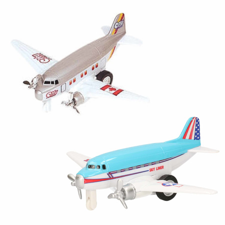 Speelgoed propellor vliegtuigen setje van 2 stuks lichtblauw en grijs 12 cm