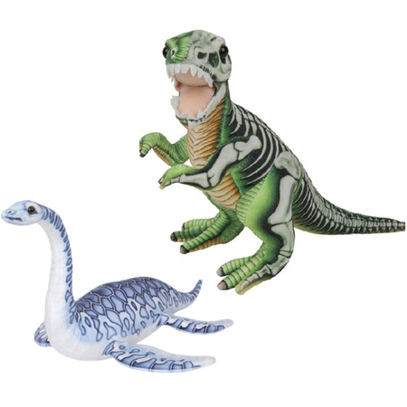 Set of 2x Soft toys Dino animals T-Rex and Plesiosaurus 30 cm
