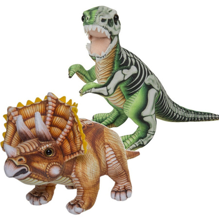 Set of 2x Soft toys Dino animals T-Rex and Triceratops 30 cm