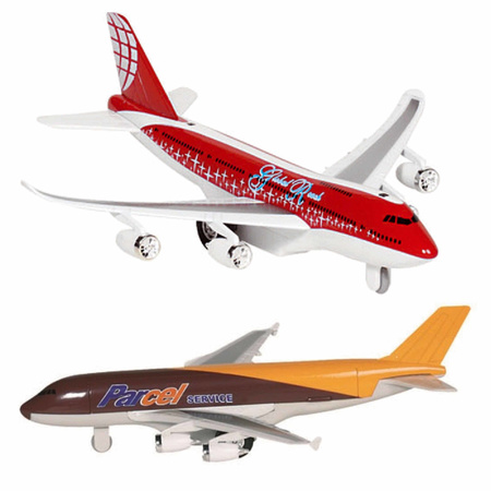 Speelgoed vliegtuigen setje van 2 stuks bruin en rood 19 cm