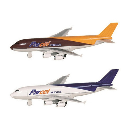 Speelgoed vliegtuigen setje van 2 stuks bruin en wit/blauw 19 cm