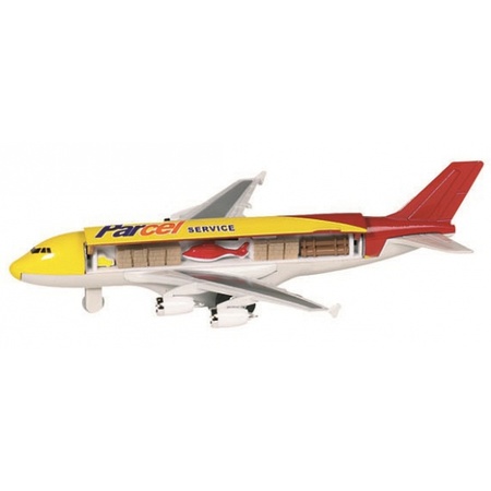 Speelgoed vliegtuigen setje van 2 stuks bruin en geel 19 cm