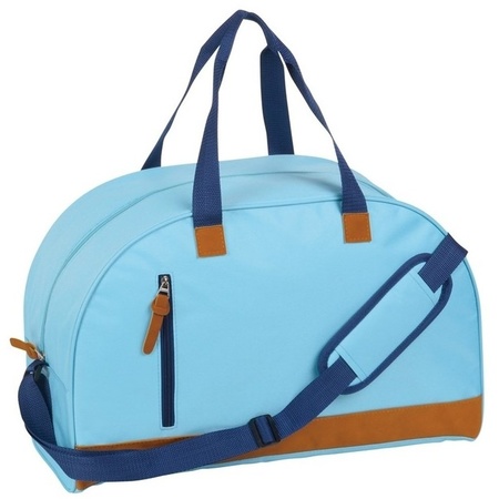 Sports/travel bag light blue with artificial leather 50 cm