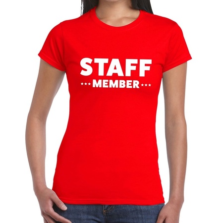 Staff member / personeel tekst t-shirt rood dames
