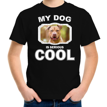 Staffordshire bull terrier honden t-shirt my dog is serious cool zwart voor kinderen