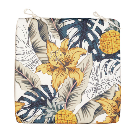 Anna's collection outdoor cushion flower - white/yellow - 40 x 40 cm