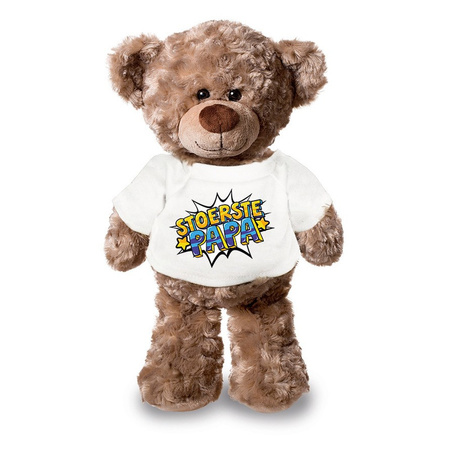 Stoerste papa pluche teddybeer knuffel 24 cm met wit t-shirt 