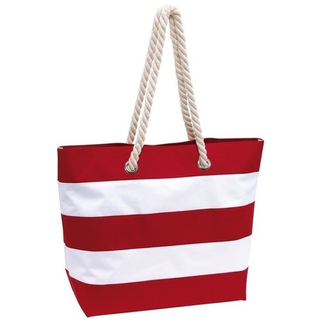 Beachbag striped red/white 47 cm