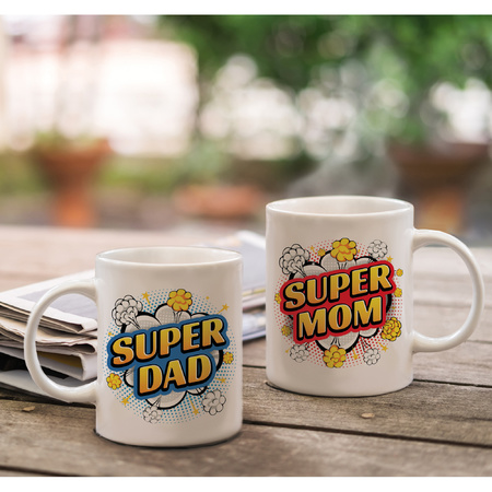 Super Dad en Mom cartoon mug - Gift cup set for Dad and Mom