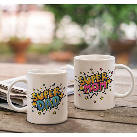 Super Dad mok en Mom pop art mug - Gift cup set for Dad and Mom