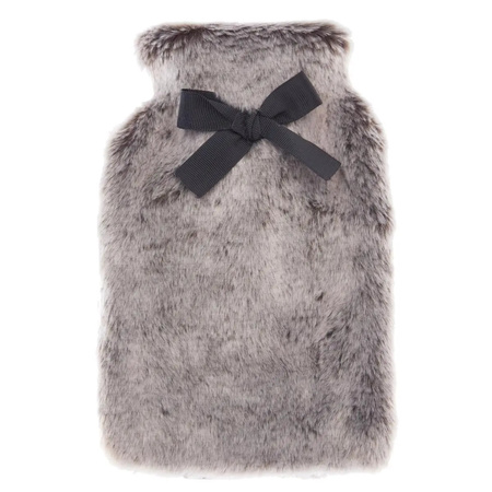 Fluffy hot water bottle with fake fur cover grey 280 ml
