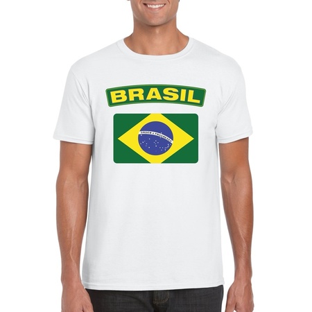 T-shirt met Braziliaanse vlag wit heren