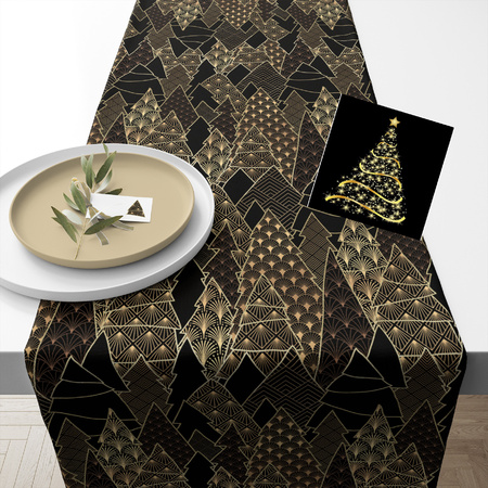 Tafelloper 40 x 150 cm met 20x st servetten - kerst thema - zwart/goud