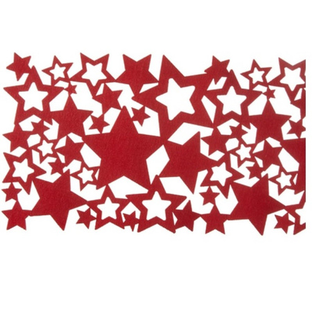 Tafelloper/tablerunner rood met sterren 24 x 140 cm