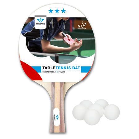 3 star table tennis bat + white ping pong table tennis balls 12x pcs.