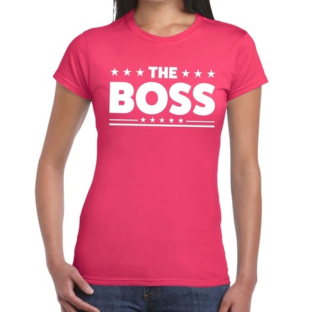 The Boss tekst t-shirt roze dames