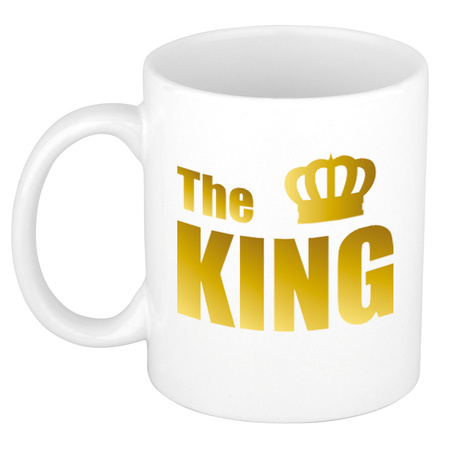 The king cadeau mok / beker wit met gouden kroon en letters 300 ml