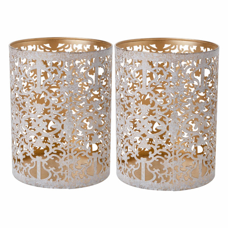 Tealight holders gold/white wash 9 cm