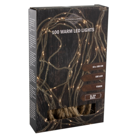 Rope lights burlap with 100 LED lights warm white with timer battery powered 