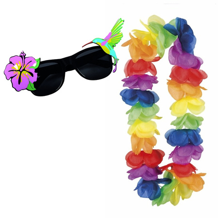 Tropical Hawaii party verkleed accessoires set - zomer thema zonnebril - bloemenkrans multi kleur