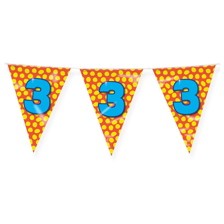 Birthday party 3 years bunting flags - Decorations - 10 meters - Foil