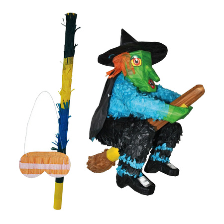 Verjaardag Pinata Halloween heks - 48 x 45 cm - set met stok en masker