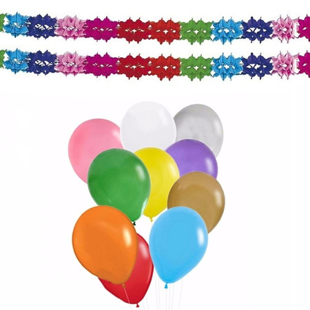 Verjaardag versiering set - 2x slingers en 100x party ballonnen