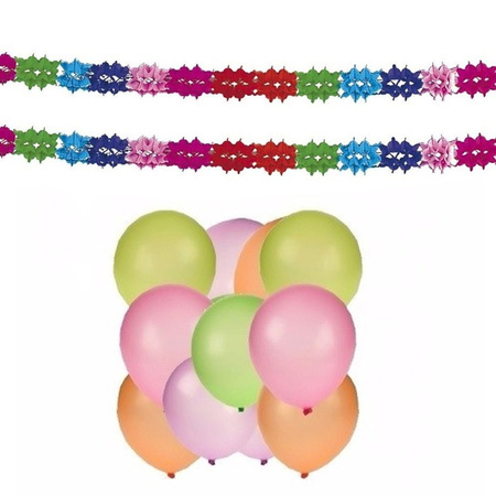 Verjaardag versiering set - 2x slingers en 50x neon ballonnen