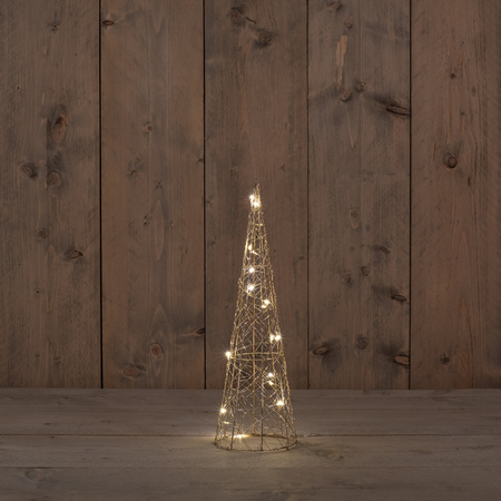 Verlichte LED kegel kerstboom - goud - H40 cm - metaal - piramide