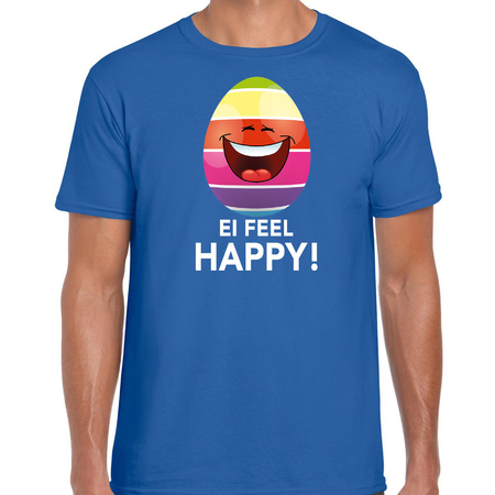 Vrolijk Paasei ei feel happy t-shirt blauw voor heren - Paas kleding / outfit
