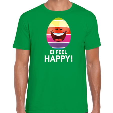 Vrolijk Paasei ei feel happy t-shirt groen voor heren - Paas kleding / outfit