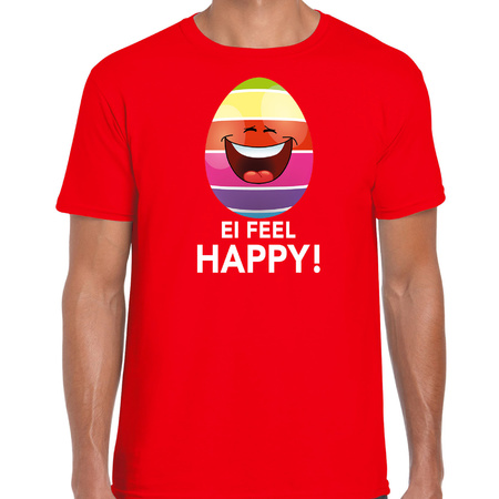 Vrolijk Paasei ei feel happy t-shirt rood voor heren - Paas kleding / outfit
