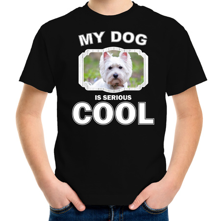West terrier honden t-shirt my dog is serious cool zwart voor kinderen