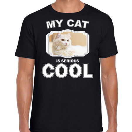 White cat t-shirt my cat is serious cool black for men