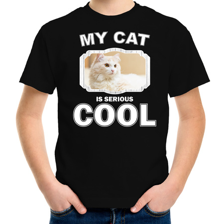 White cat t-shirt my cat is serious cool black for children