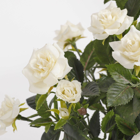 Witte Rosa/rozen kunstplant 33 cm in grijze pot