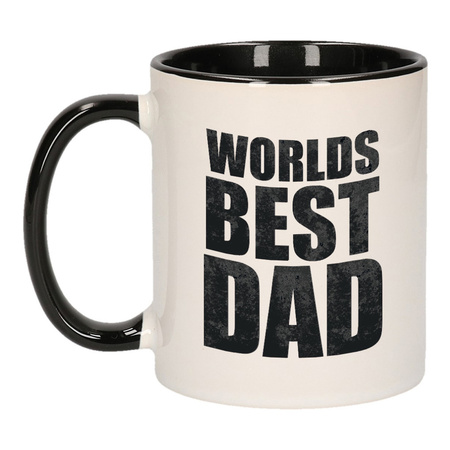 Worlds best dad mok / beker zwart wit 300 ml - Cadeau mokken - Papa/ Vaderdag