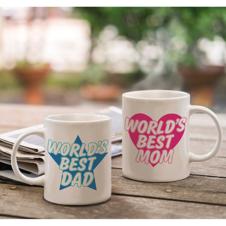 Worlds Best Mom en World Best Dad mok - Cadeau beker set voor Papa en Mama