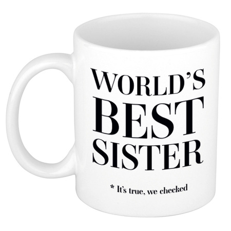 Worlds best sister cadeau koffiemok / theebeker wit 330 ml - Cadeau mokken