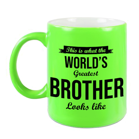 Worlds Greatest Brother gift coffee mug / tea cup neon green 330 ml