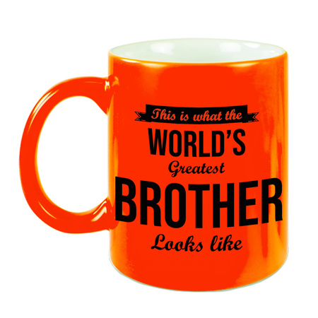 Worlds Greatest Brother gift coffee mug / tea cup neon orange 330 ml