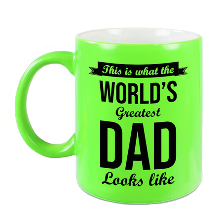Worlds Greatest Dad cadeau koffiemok / theebeker neon groen 330 ml