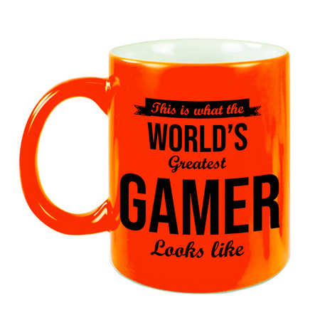 Worlds Greatest Gamer cadeau koffiemok / theebeker neon oranje 330 ml