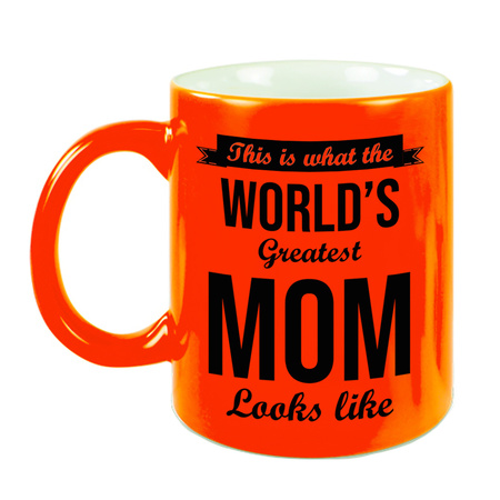 Worlds Greatest Mom cadeau koffiemok / theebeker neon oranje 330 ml