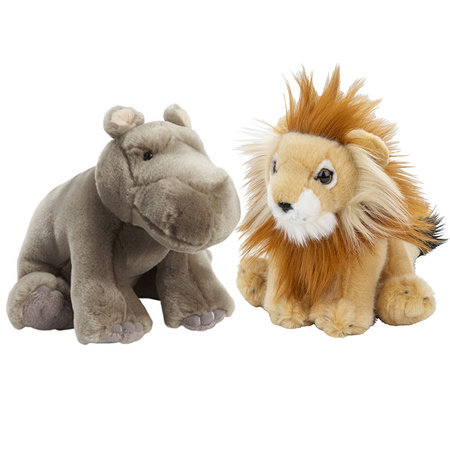 Zachte pluche knuffels 2x stuks - Leeuw en Nijlpaard van 18 cm