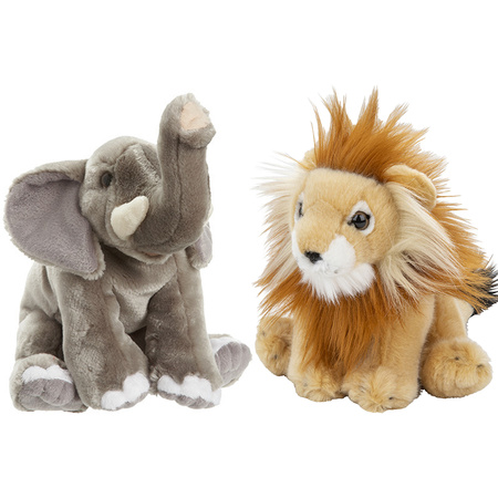 Soft toys animals - set 2x - Lion and Elephant 18 cm