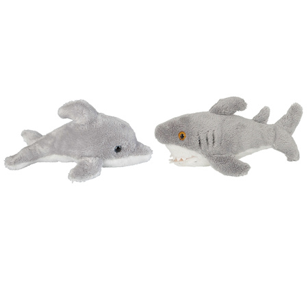 Sea animals serie soft toys 2x - Dolphin and Shark 15 cm