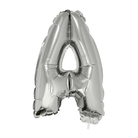 Zilveren opblaas letter ballon A op stokje 41 cm